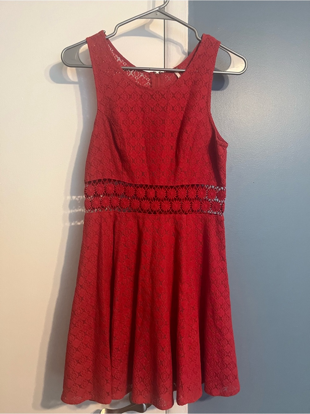 Vintage Free People Red Lace Fit-and-Flare Dress with Waist Cutout